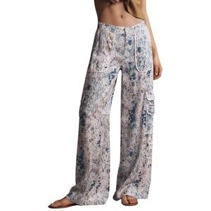 Anthropologie Pants Womens 6T Pink Blue Floral Palazzo Utility Wide Leg Cargo